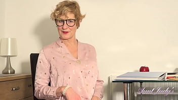 Busty 56yr-old Teacher Ms. Molly gets off in Stockings & Heels